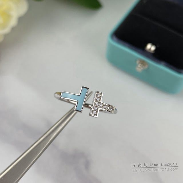 Tiffany純銀飾品 蒂芙尼女士專櫃爆款T Square戒指 Tiffany白貝母藍松石925戒指  zgt1589